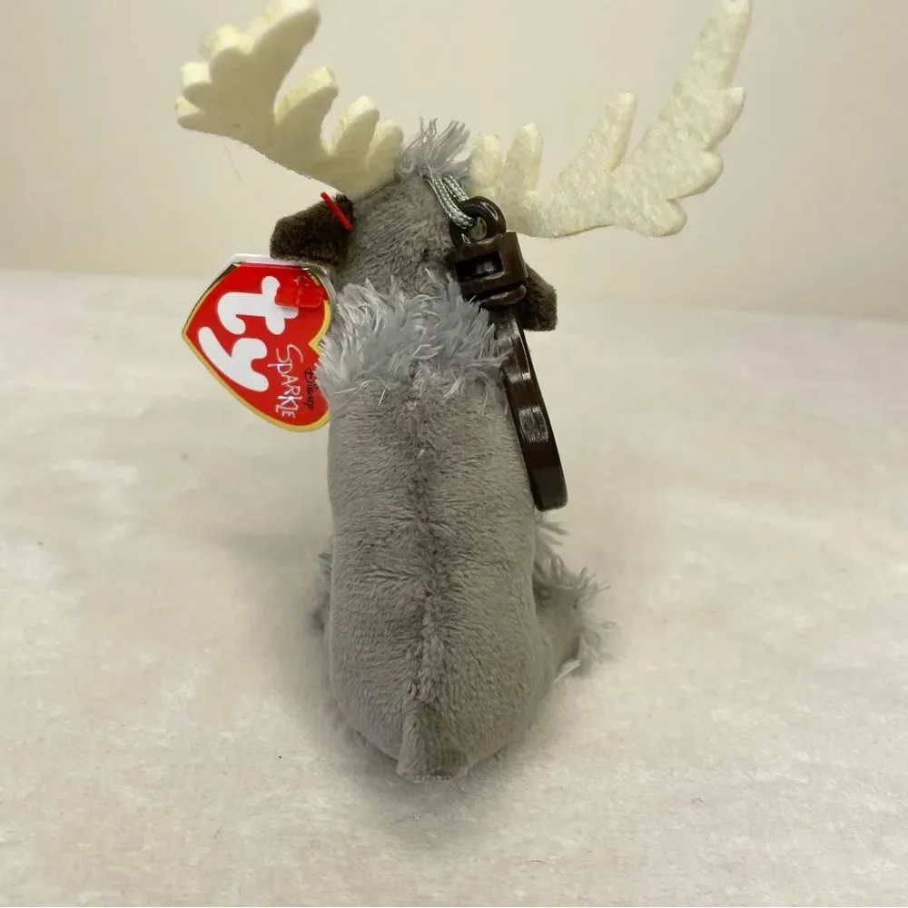 Ty Sparkle Disney Frozen Sven Reindeer Beanie Baby Keyclip New Heart Tag Gray - Picture 4 of 9